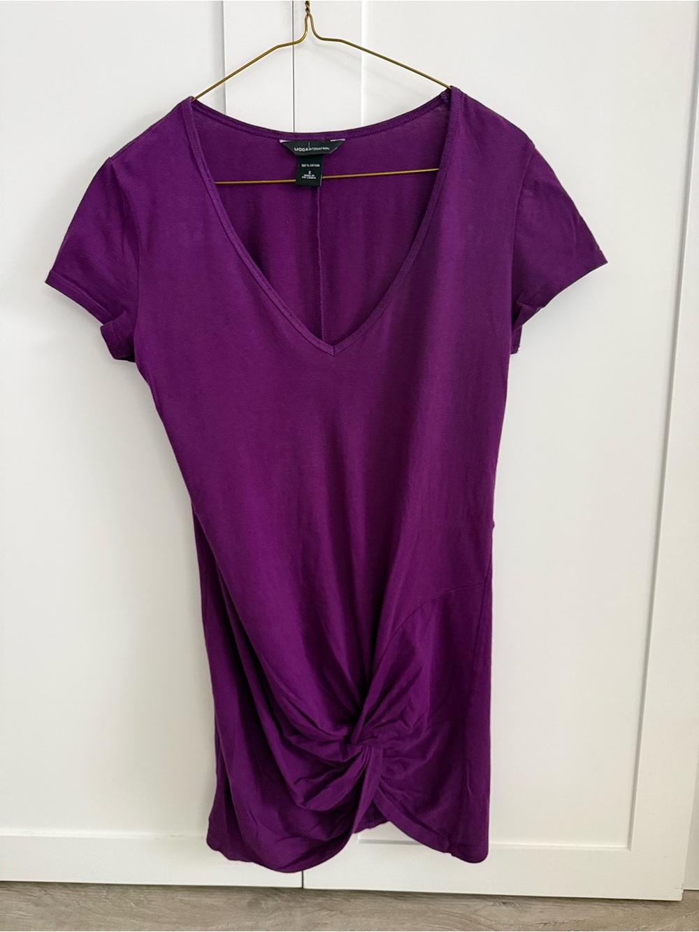 Deep Purple Moda International Twist-Front V-Neck Top.